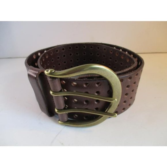 *Linea Pelle Brown Boho Chestnut Perforated Double Prong Buckle Belt - Picture 4 of 7
